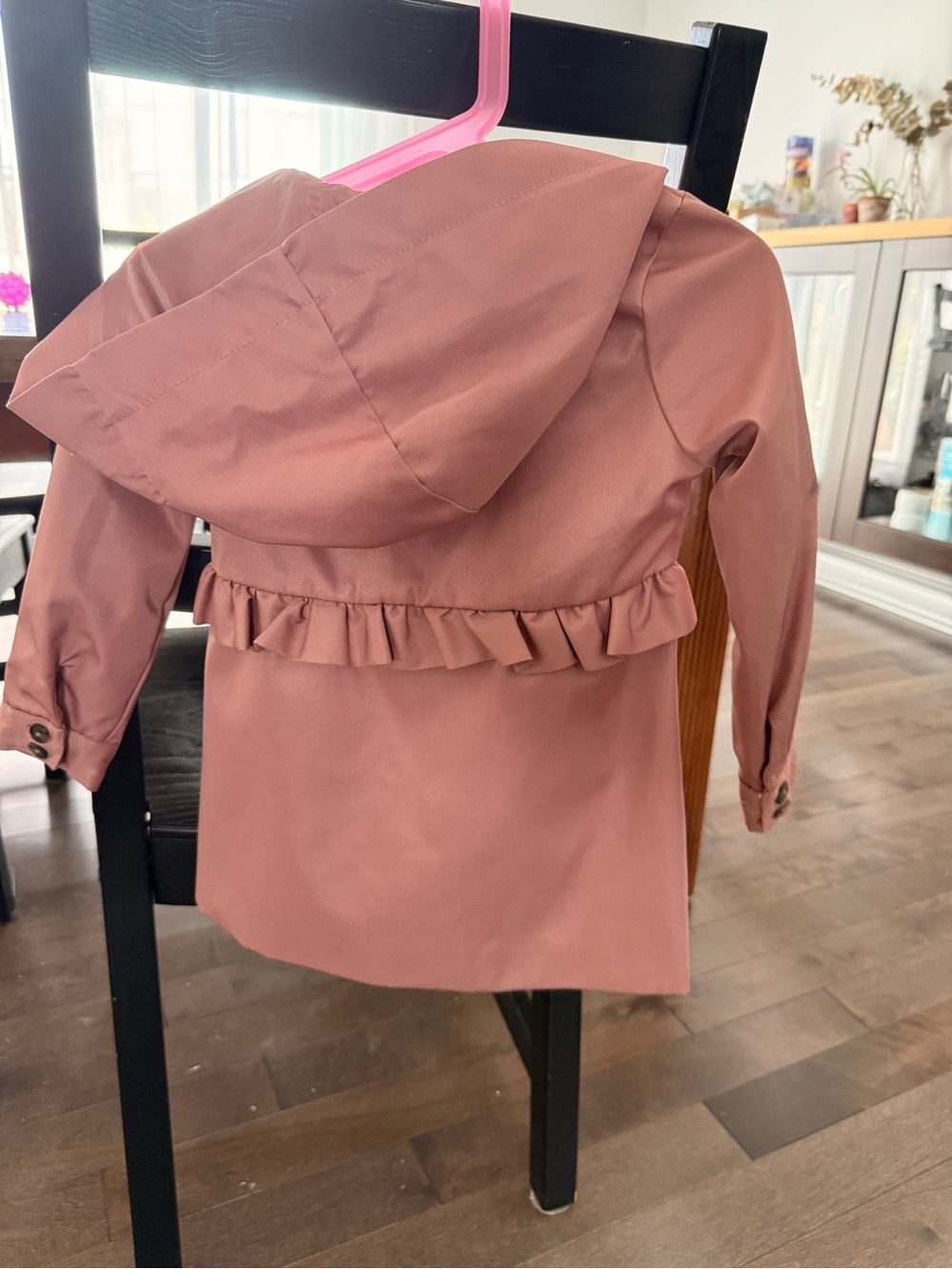 Girls' Dusty Rose Hooded Ruffle Trench Coat